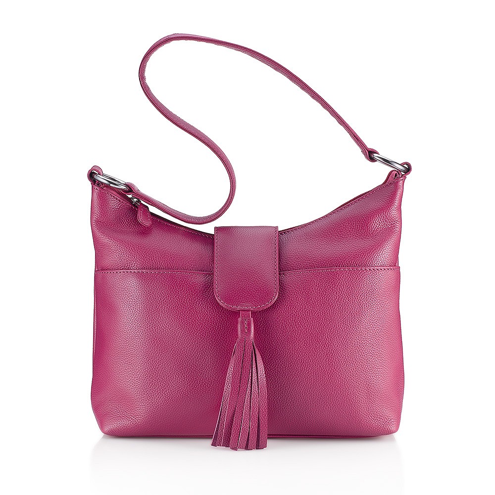 fuchsia leather handbag