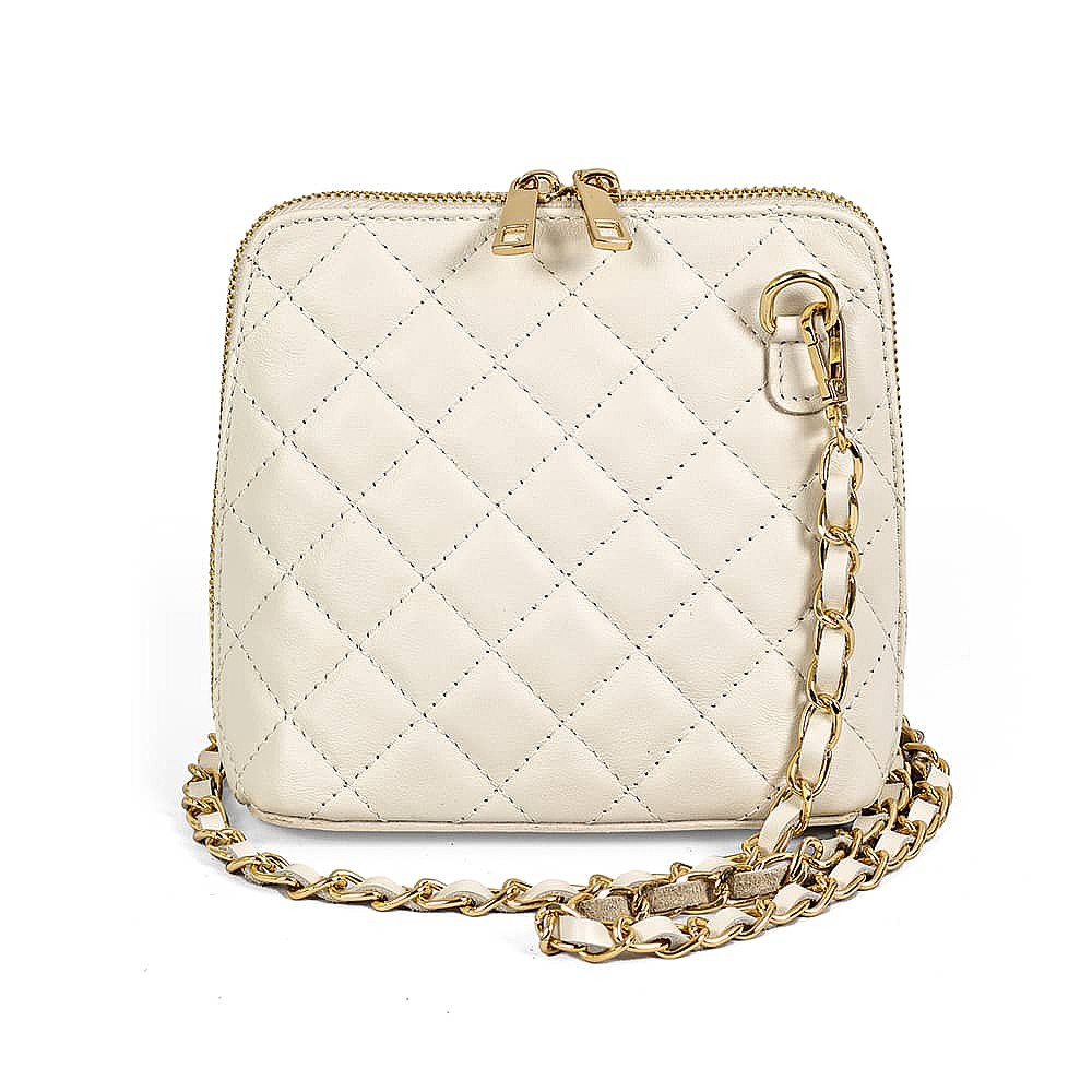 Glamour to Go Cream Leather Cross-Body Bag