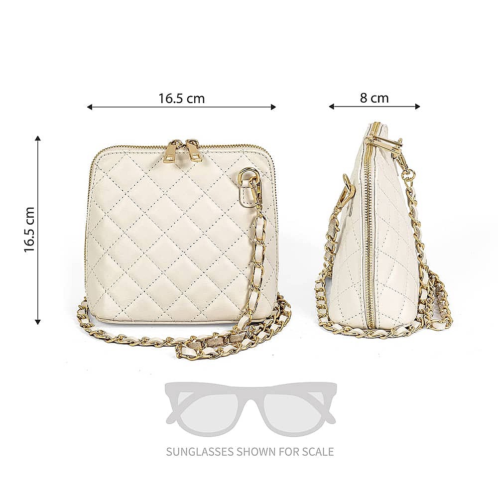 Glamour to Go Cream Leather Cross-Body Bag