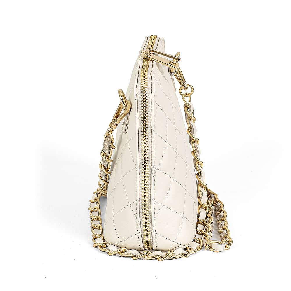 Glamour to Go Cream Leather Cross-Body Bag