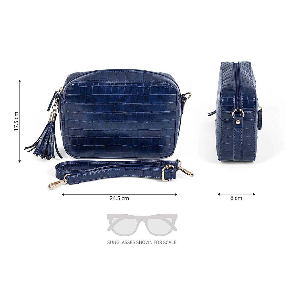 Noteworthy Navy Faux Leather Bag
