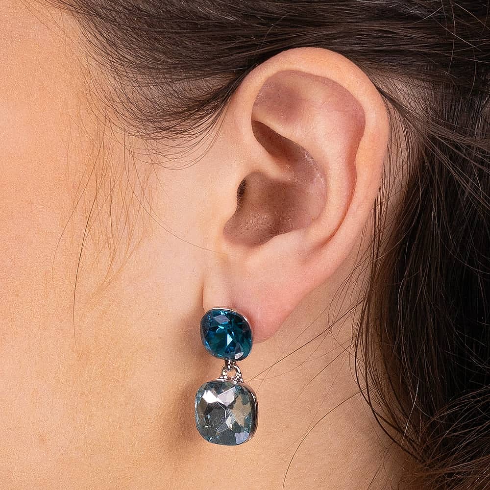 In My Dreams Two Tone Blue Crystal Drop Stud Earrings | Pia Jewellery