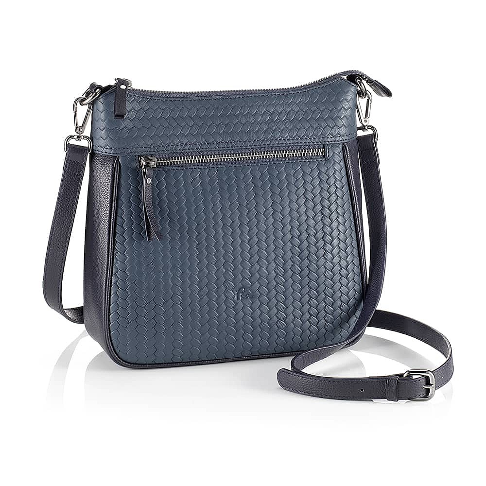 Woven In Navy Leather Cross-Body Bag