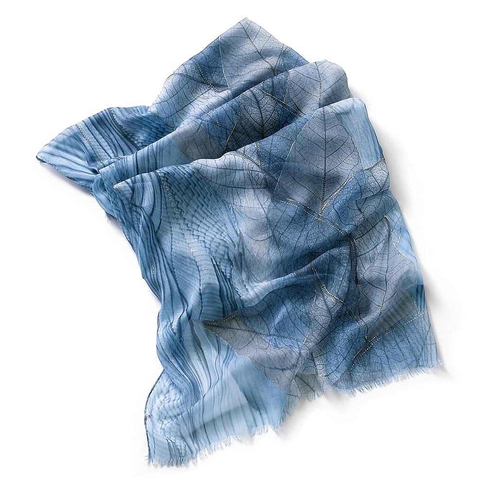 Gilded Gossamer Blue Leaves Scarf