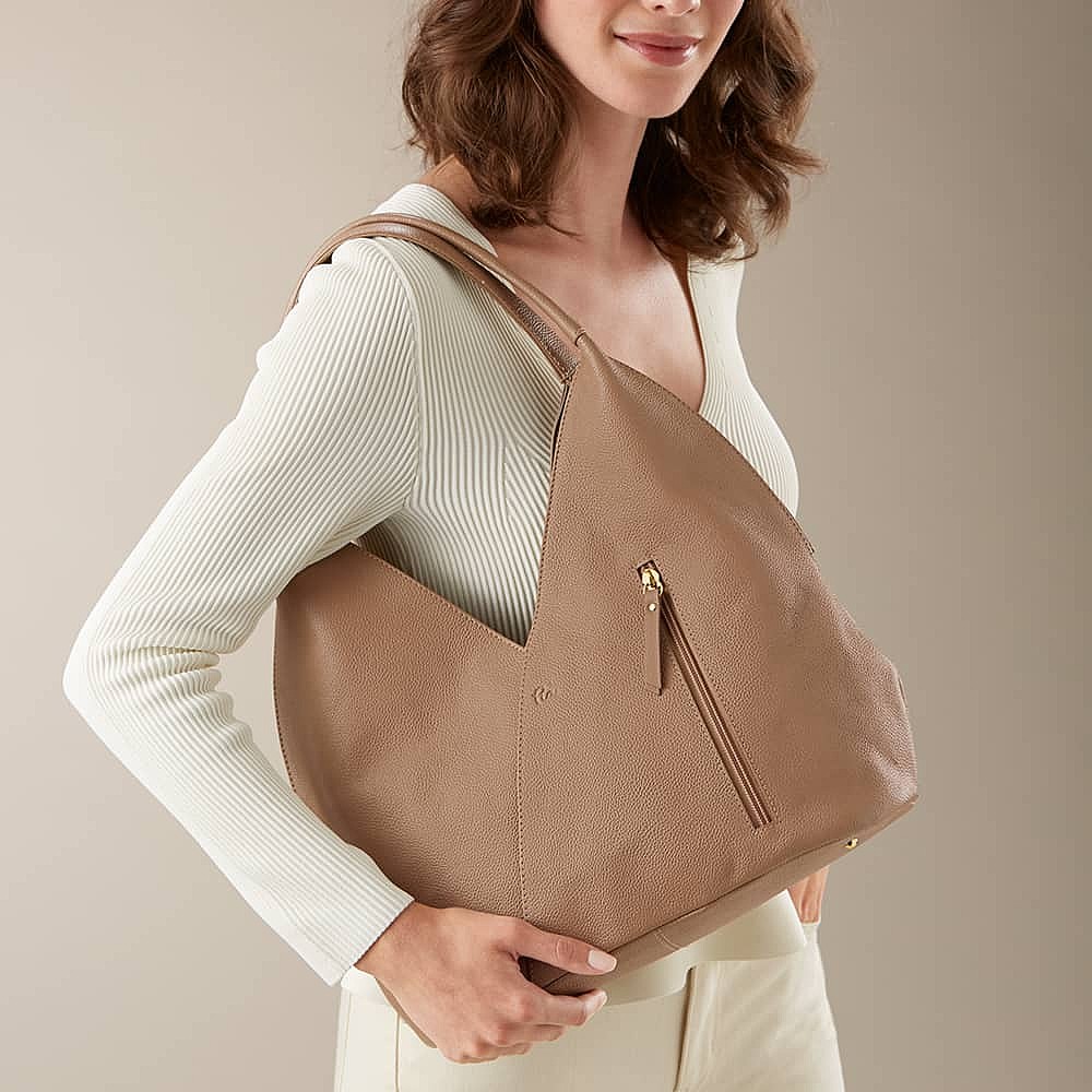 Praline Tulip Leather Shoulder Bag