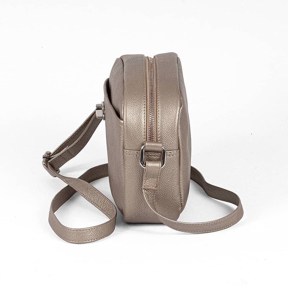 Polished In Pewter Leather Cross-Body Bag