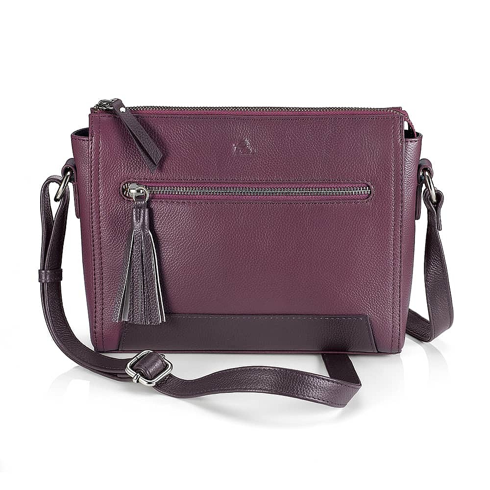 Plum Position Leather Cross Body Bag