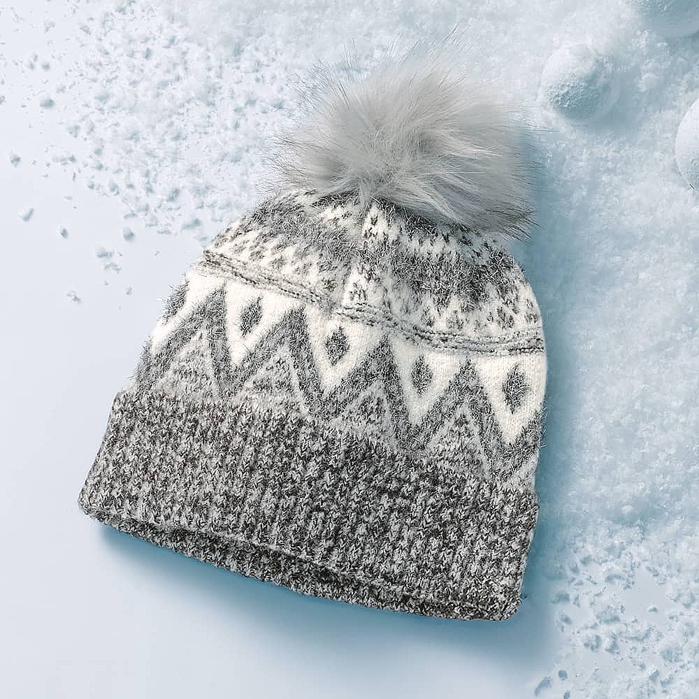 Frosted Fair Isle Pompom Hat