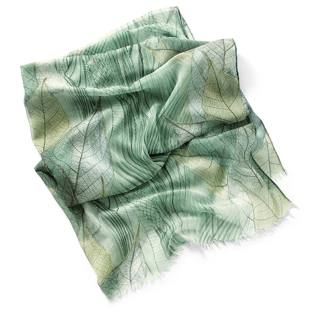 Gilded Gossamer Sage Leaves Scarf