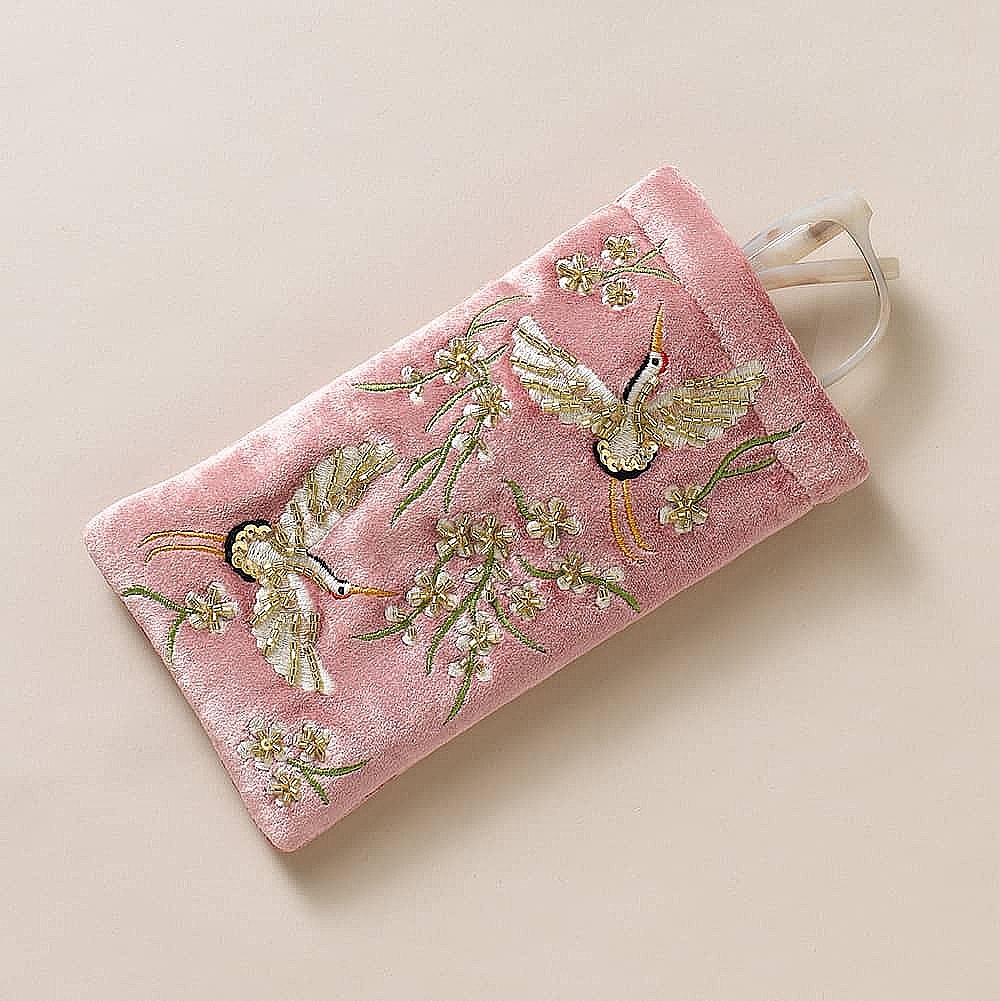 Finding Fortune Crane Velvet Glasses Case