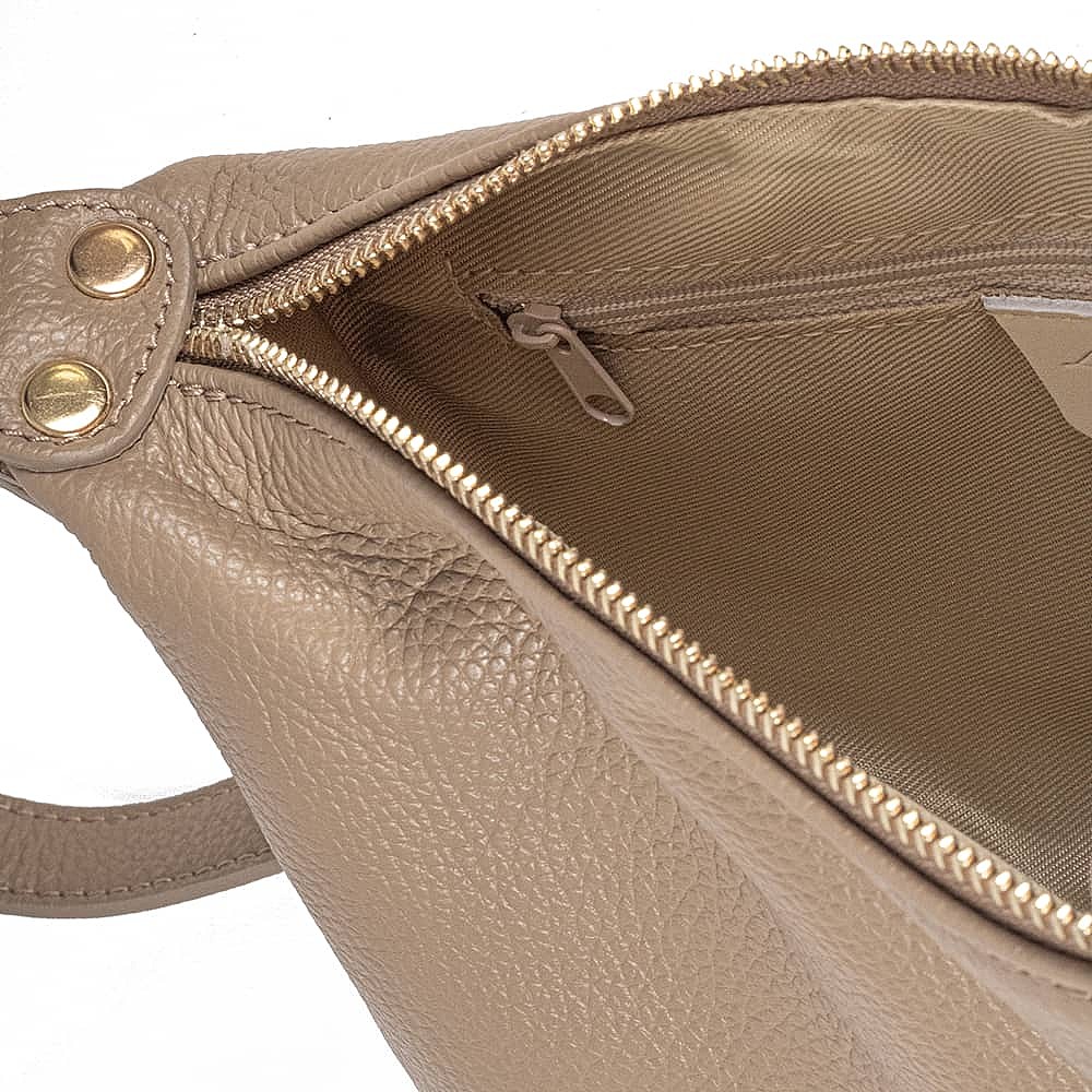 Travel In Taupe Leather Cross-Body Bag
