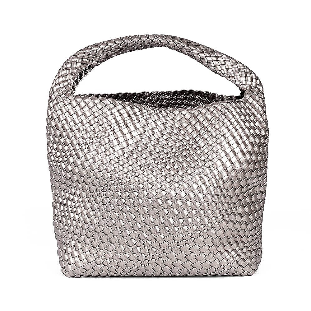 Woven In Elegance Pewter Faux Leather Bag