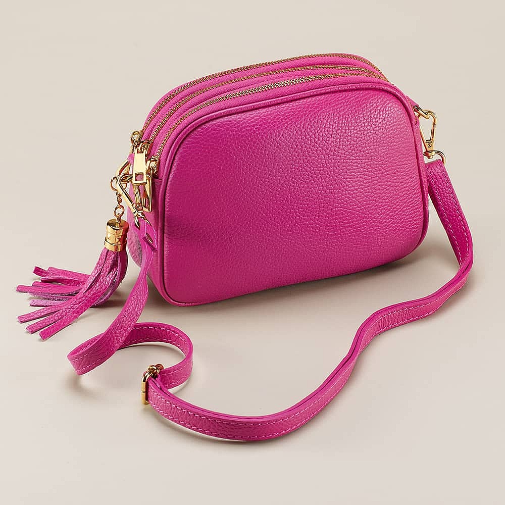 Footloose In Fuchsia Leather Cross-Body Bag