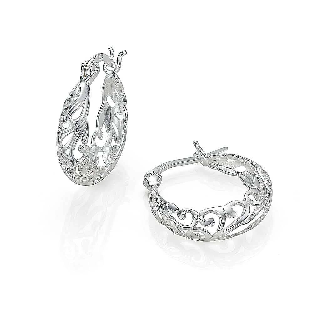 Fine Flourish Silver Hoop Earrings