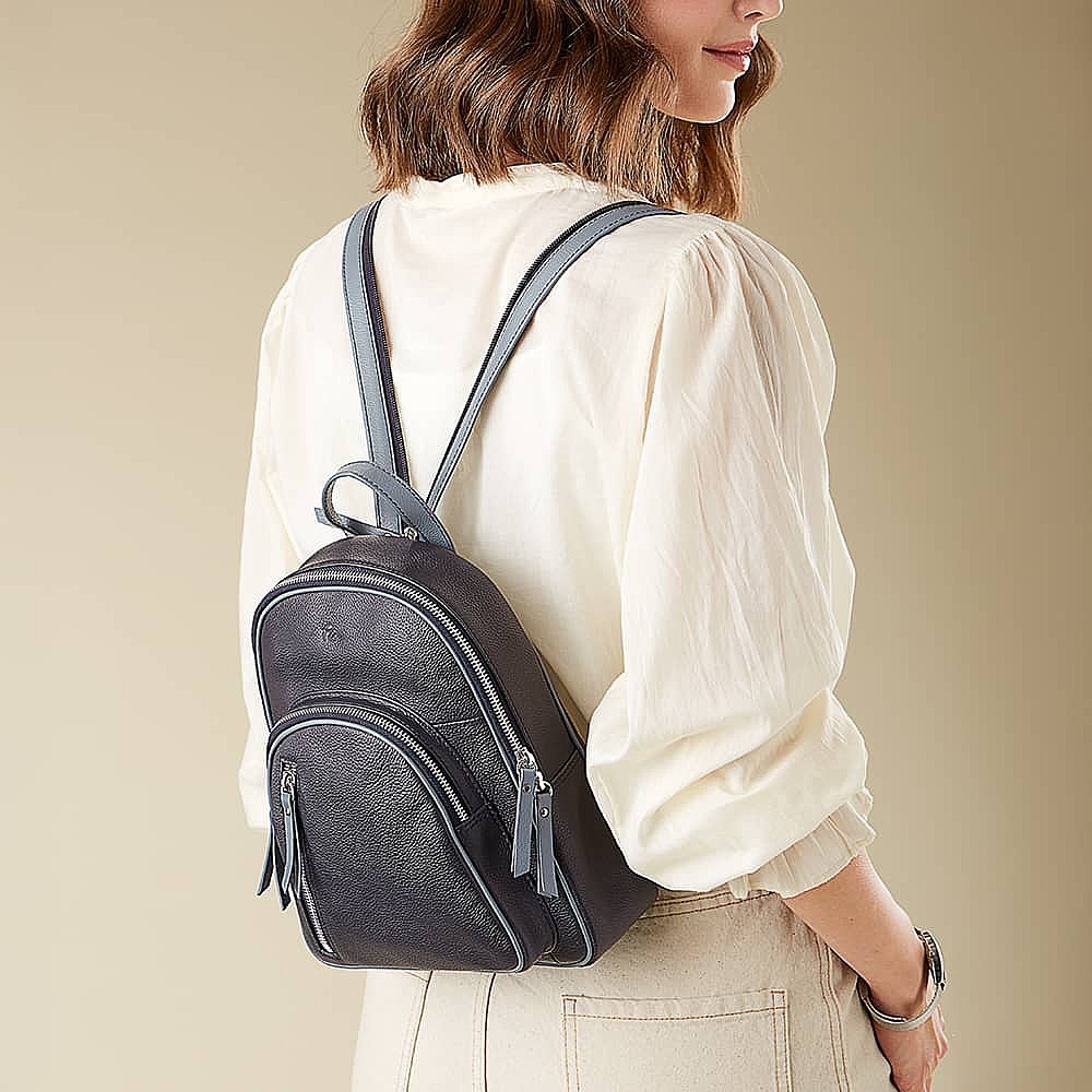 Going Places Navy Leather Backpack