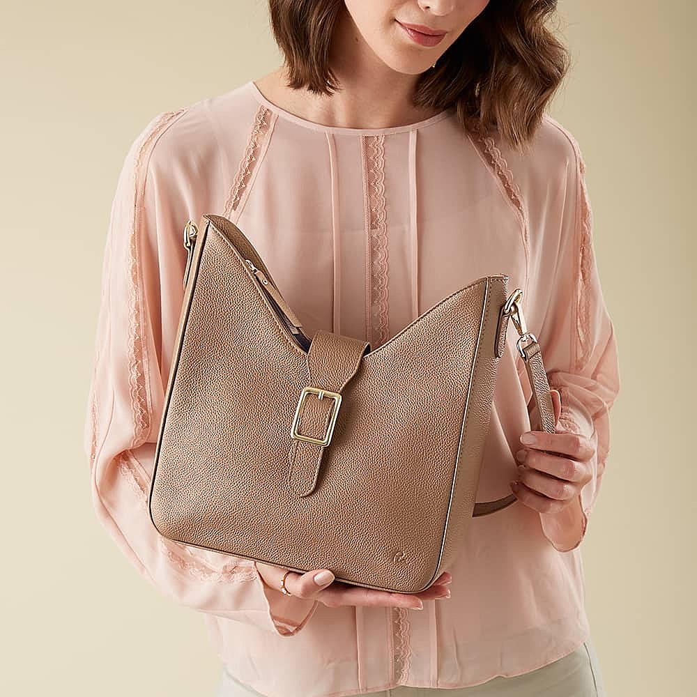 Ahead of the Curve Praline Leather Bag