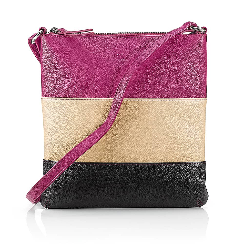 Lines of Contrast Leather Cross-Body Bag