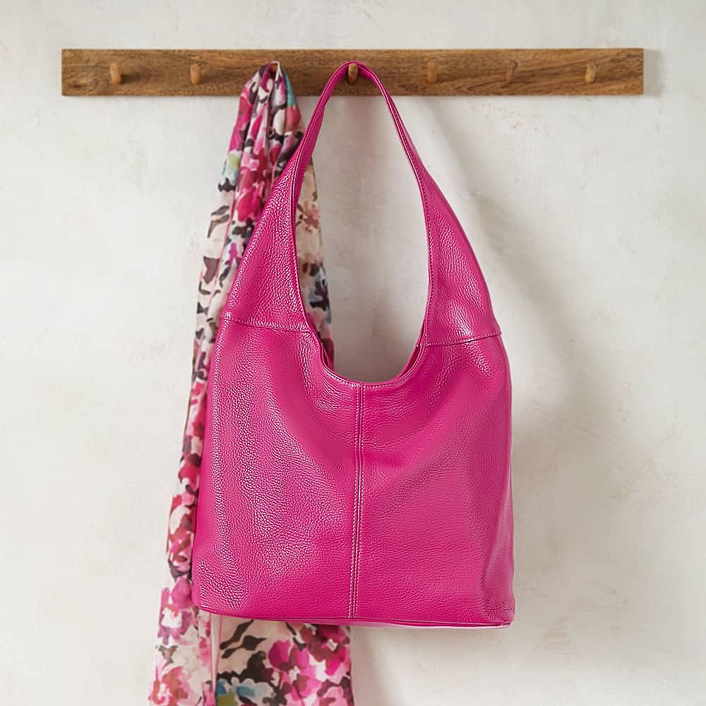 Flushed with Fuchsia Leather Slouch Bag