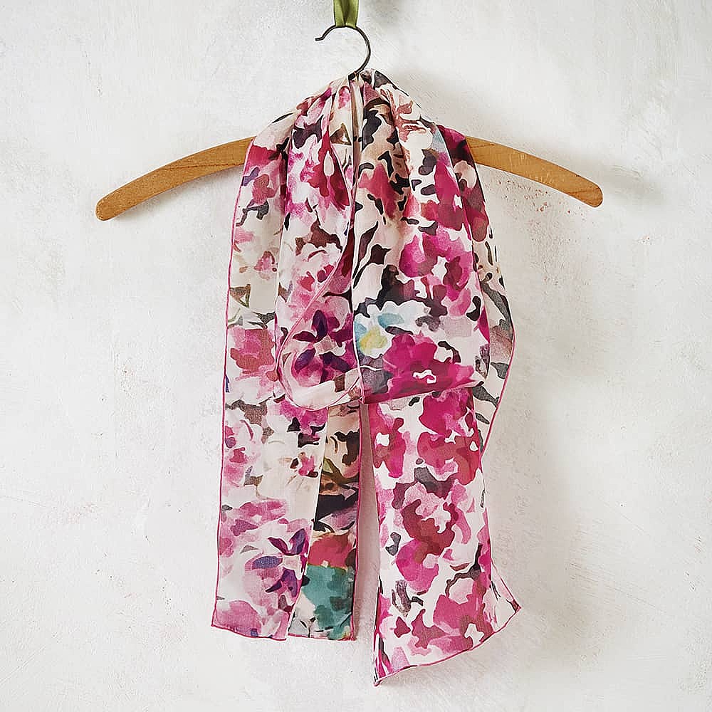 Poetry of Petals Fuchsia Silk Scarf