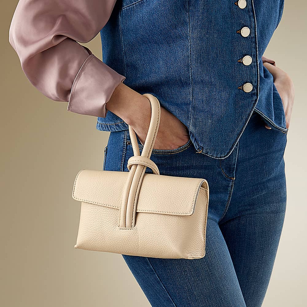 In the Loop Cream Leather Clutch Bag