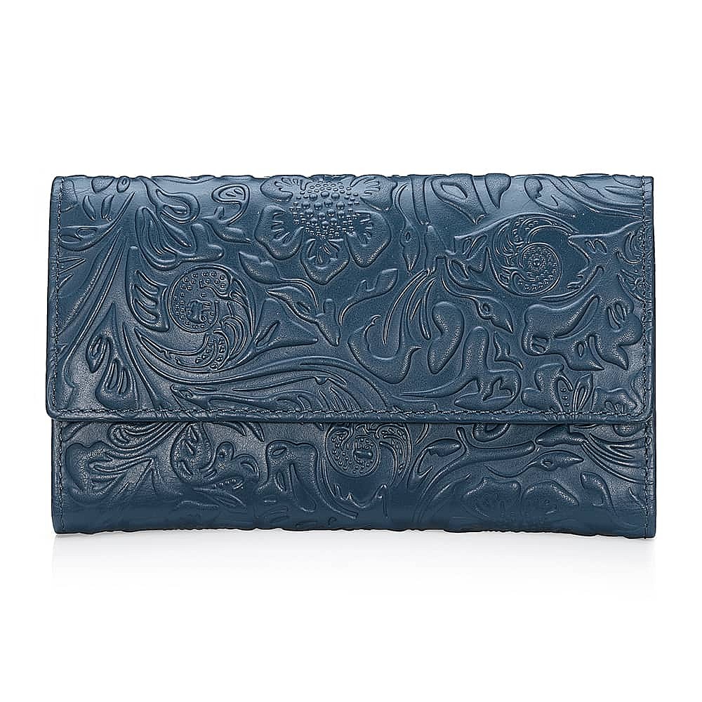 Blooms in Blue Leather Purse