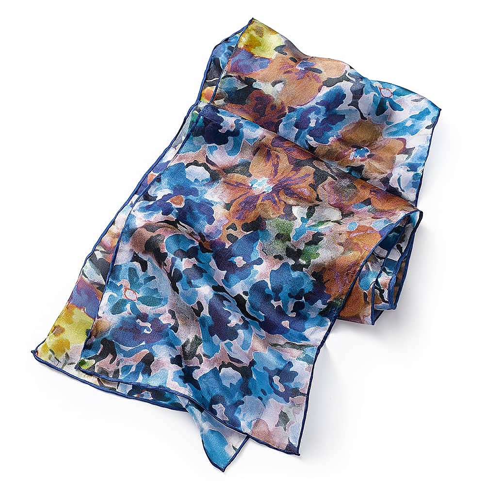 Poetry of Petals Blue Silk Scarf