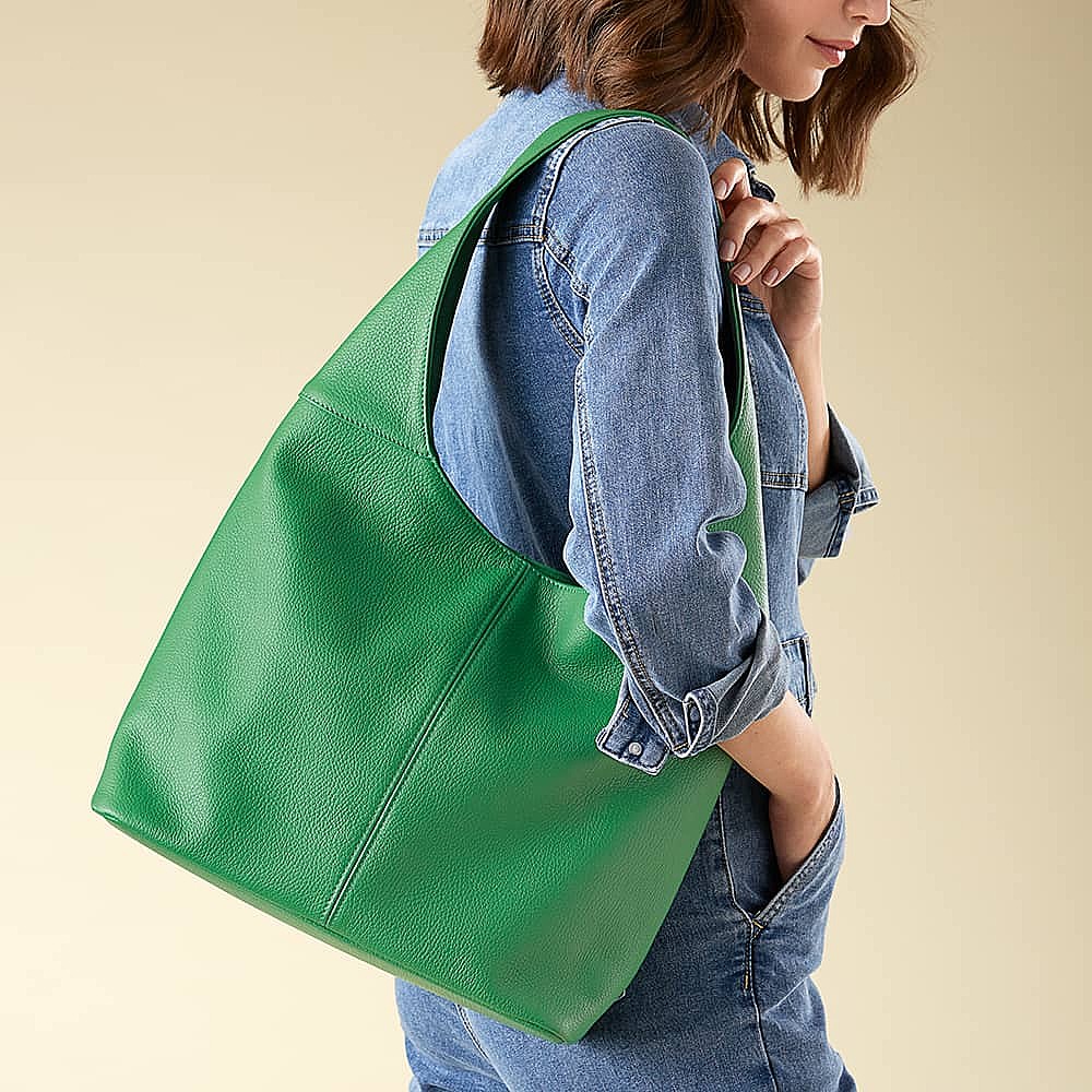 Gloriously Green Leather Slouch Bag