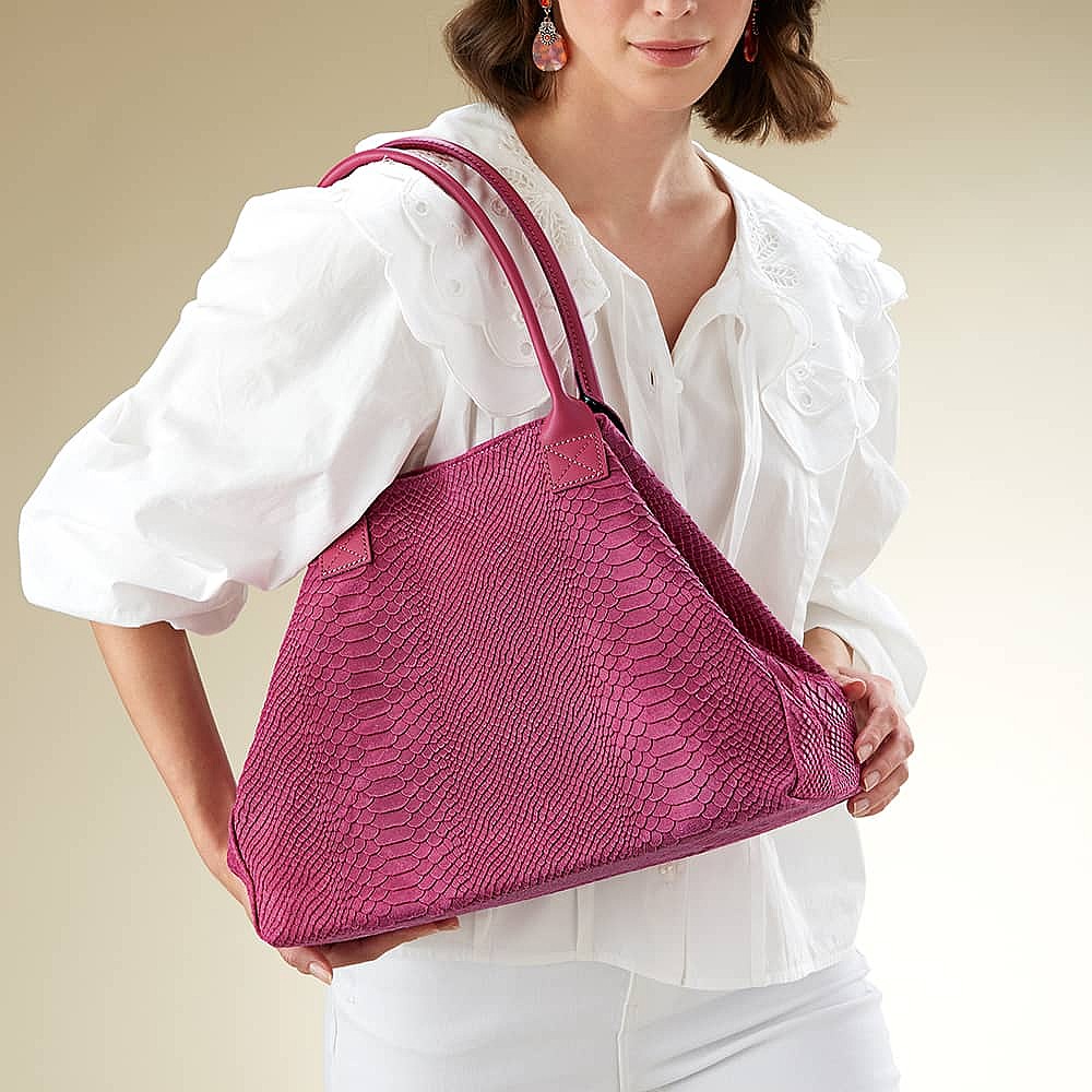 On the Scene Fuchsia Suede Tote Bag