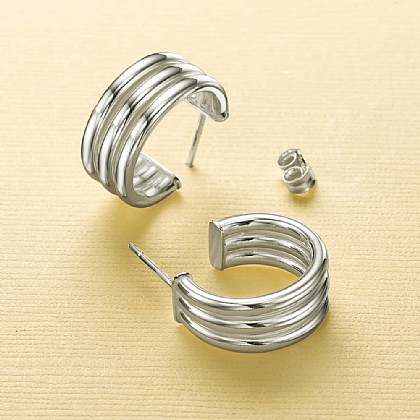 Three in Harmony Silver Hoop Earrings