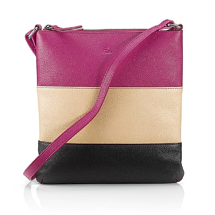 Lines of Contrast Leather Cross-Body Bag